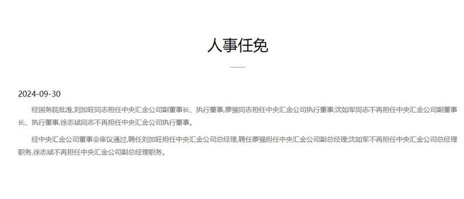 刘加旺任中央汇金副董事长