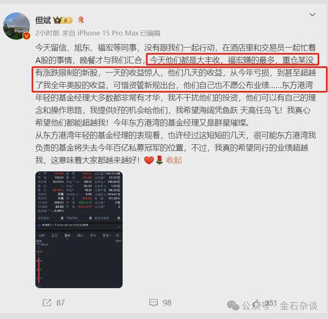 但斌发声：同事炒A股业绩惊人，超越了自己全年！股民：投机