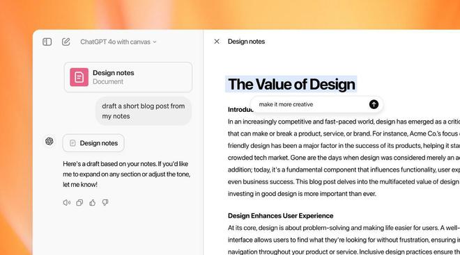 ChatGPT史诗级大更新！Canvas来了，可辅助完成编程、写作