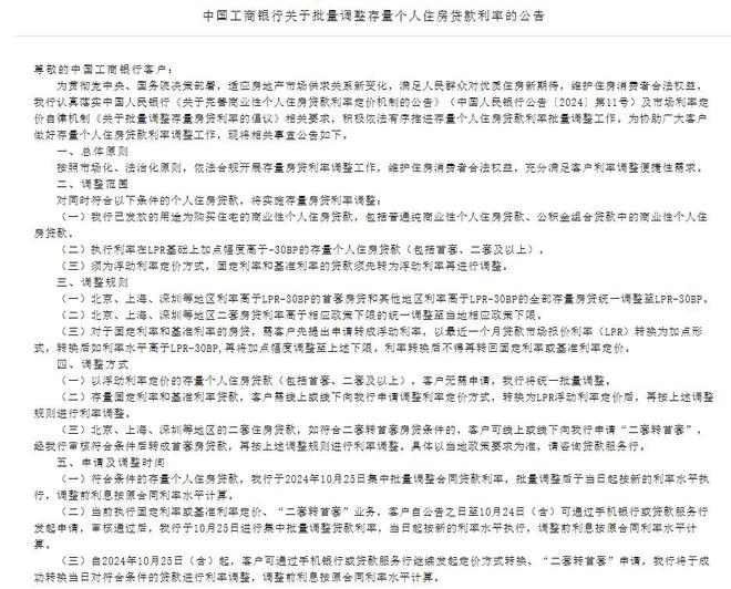 六大行25日批量调整存量房贷利率 无需客户申请