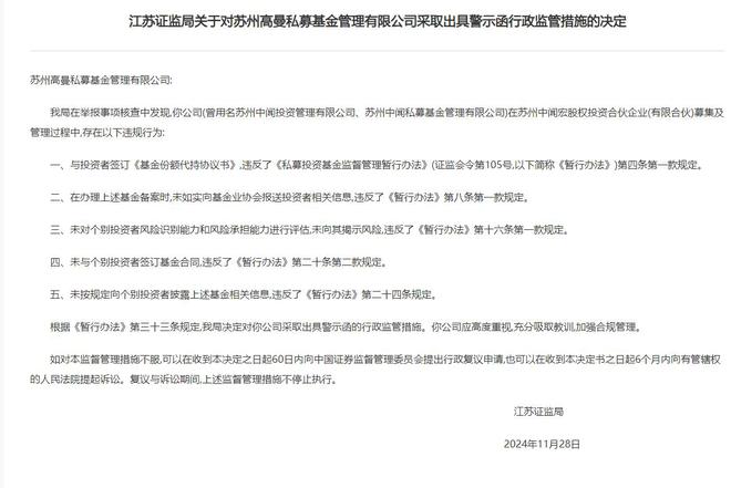 苏州高曼私募与投资者签代持协议等被警示